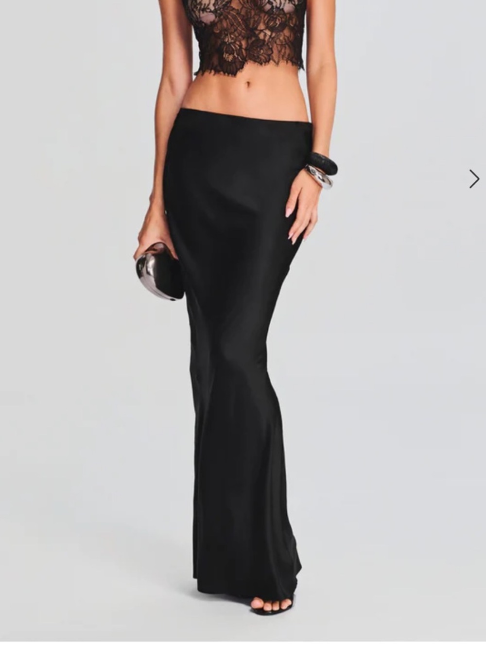 Retrofete Black Satin Maxi Skirt